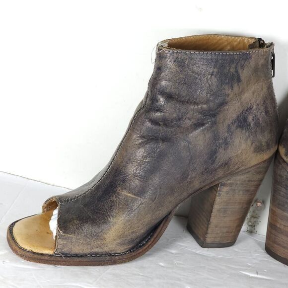 BEDSTU Women's Onset US8,5 Brown Distressed Leather Peep Toe Zip Ankle Booties - Picture 6 of 16